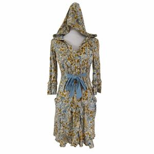 Anthropologie Womens Floral Belted Hooded Bath Robe Size M Boho 2000s Y2K NEW